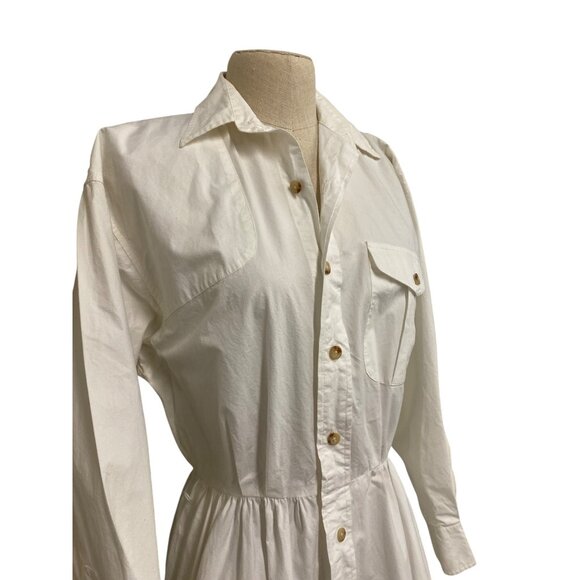 Ralph Lauren Vintage White Long-Sleeve Shirt Dress Button-Down A-Line - Picture 5 of 11